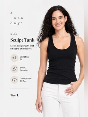 A New Day Sculpt Tank Top Black Size L Stretch Fitted Chic Basic